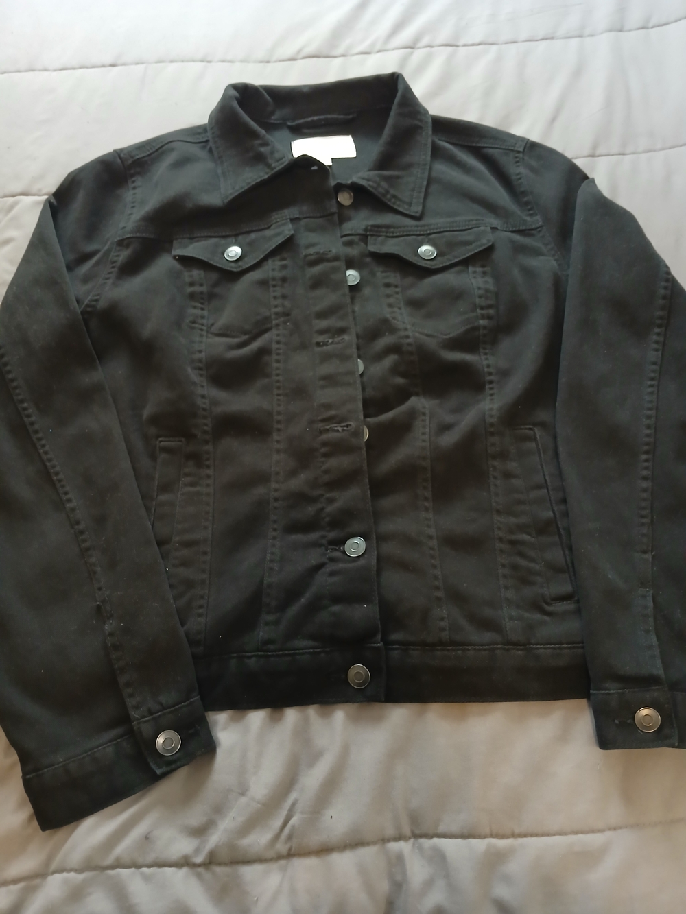 Time And Tru Black Denim Jacket Women's XL (16-18) Stretch Button Front Pocket